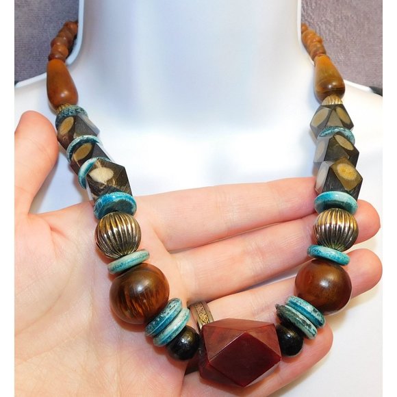 Wood And Acrylic Hippie Necklace - Picture 1 of 4